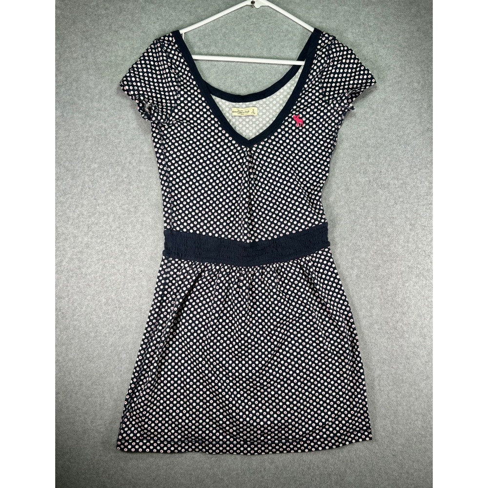 Abercrombie & Fitch Polka Dot Dress Womens Medium Navy Blue Pink Moose Jersey M